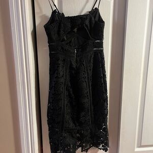 Bardot black lace midi dress medium